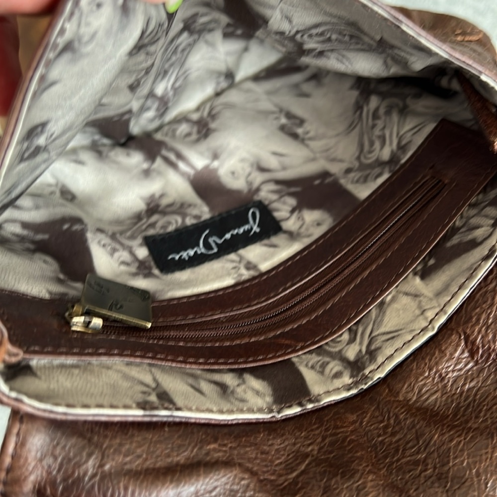 Junior Drake Convertible Handbag Vintage Flower Flap Clutch Shoulder Brown Small - Picture 11 of 16